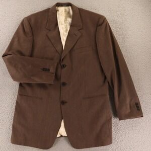 VTG Phat Farm Jacket 48R XL Brown Self Stripe 100% Wool Blazer Sport Coat